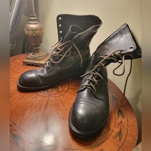 Biltrite ANSI Z41.1-1967 75 Men 8.5 R M US Combat Boots Black Leather Steel Toe